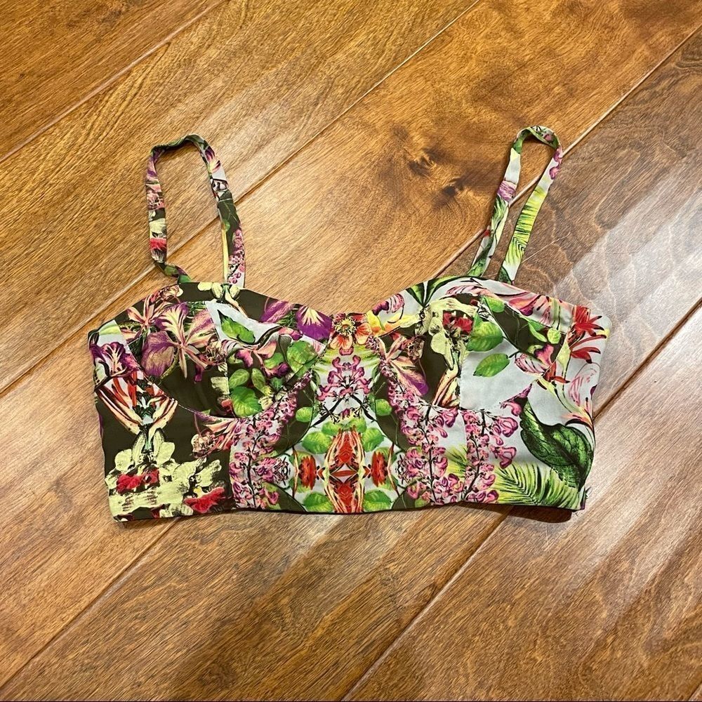 ASTR Troopical Floral Print Bustier Style Bra Top
